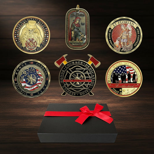 Firefighter Challenge Coin 6 Pcs Gift Bundle A Thin Red Line Ribbon Warp Box mysite