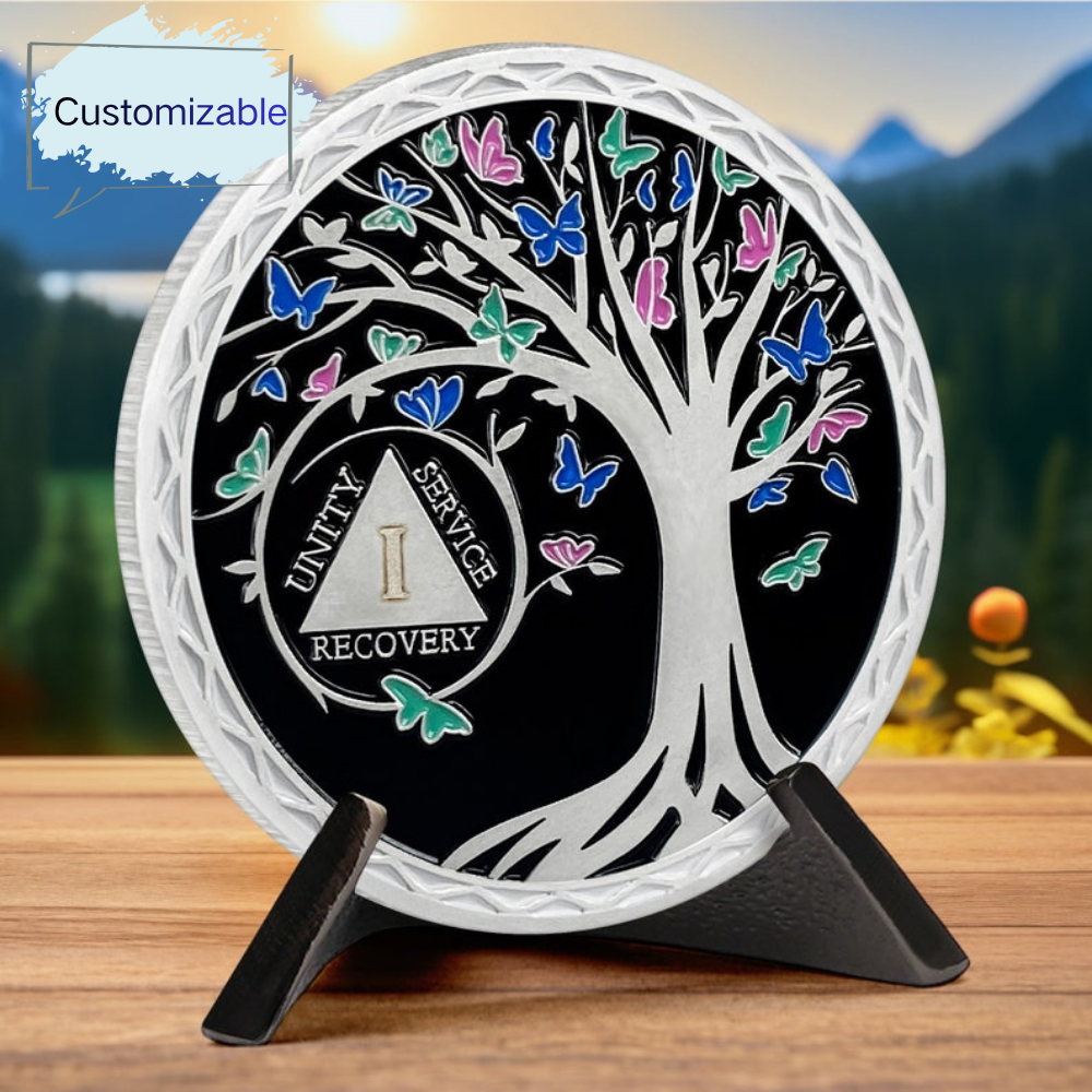 Personalized Butterfly Tree Recovery Sobriety Coin 3D Sliver AA Medallion Chip mysite