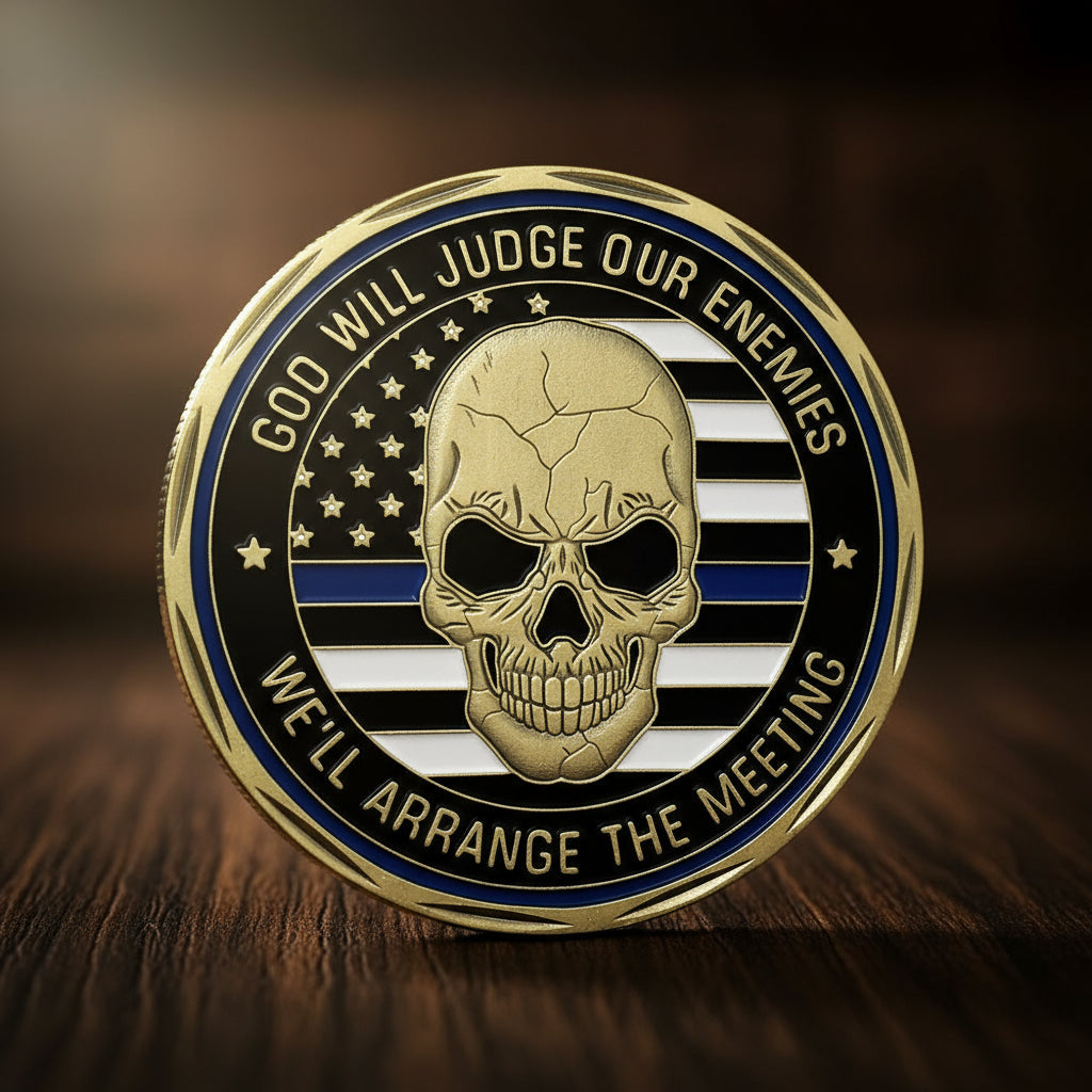 Thin Blue Line Skull St Michael Police Challenge Coin mysite