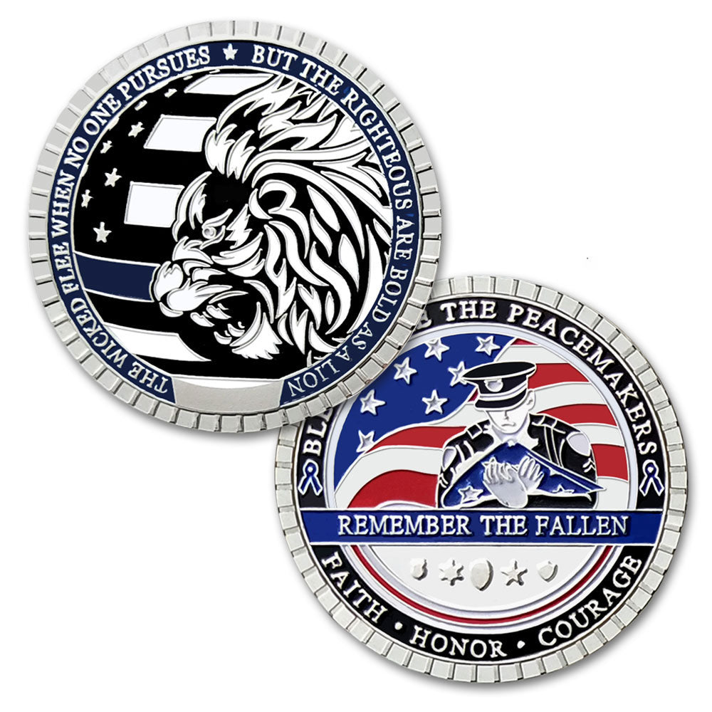 LEO Challenge Coin Blue Lives Matter Remember the Fallen Police Silver Medallion mysite