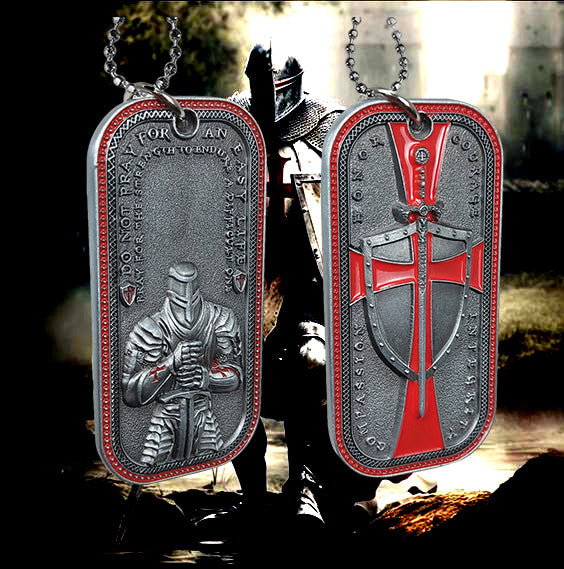 Knights Templar Cross Dog Tag Crusader Sword and Shield Life Creed Necklace mysite