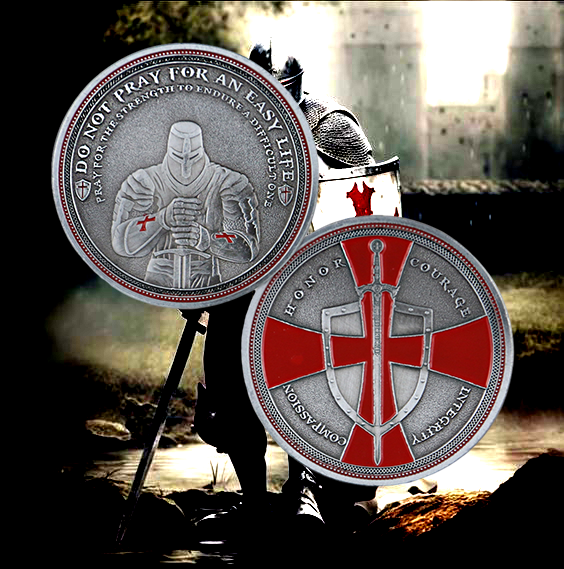 Knights Templar Cross Challenge Coin Crusader Sword and Shield Life Creed Token mysite