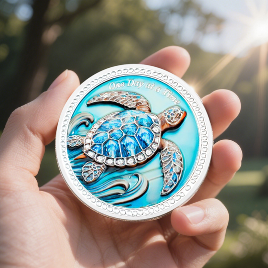 Inspirational Sobriety Coin with 3D Turtle mysite