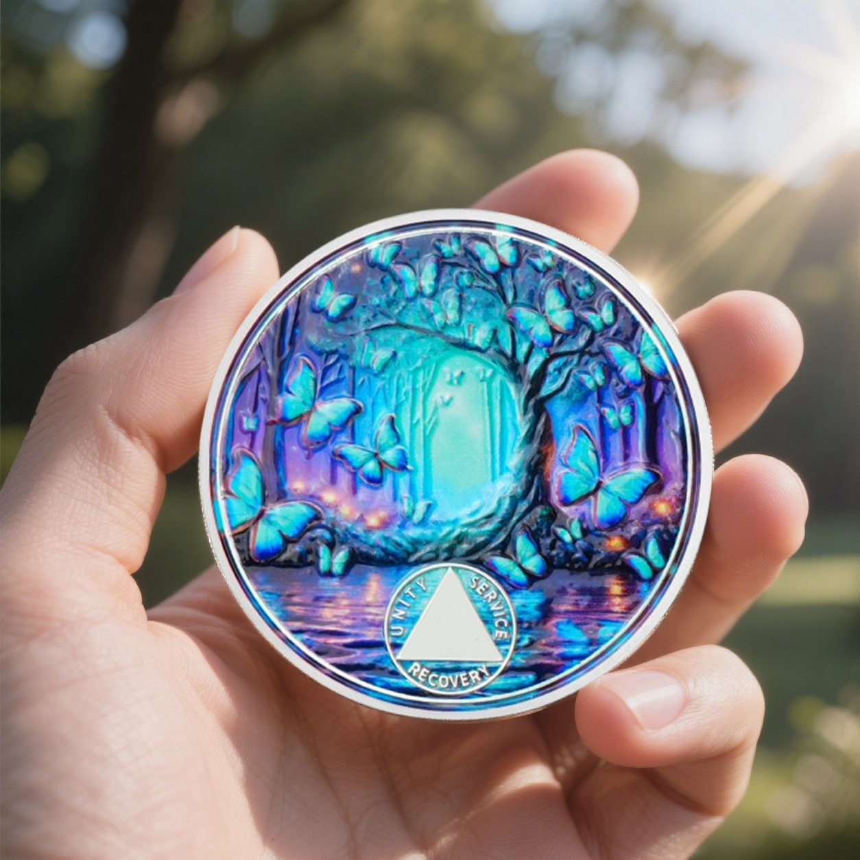 Personalized Butterfly Forest Sobriety Coin mysite