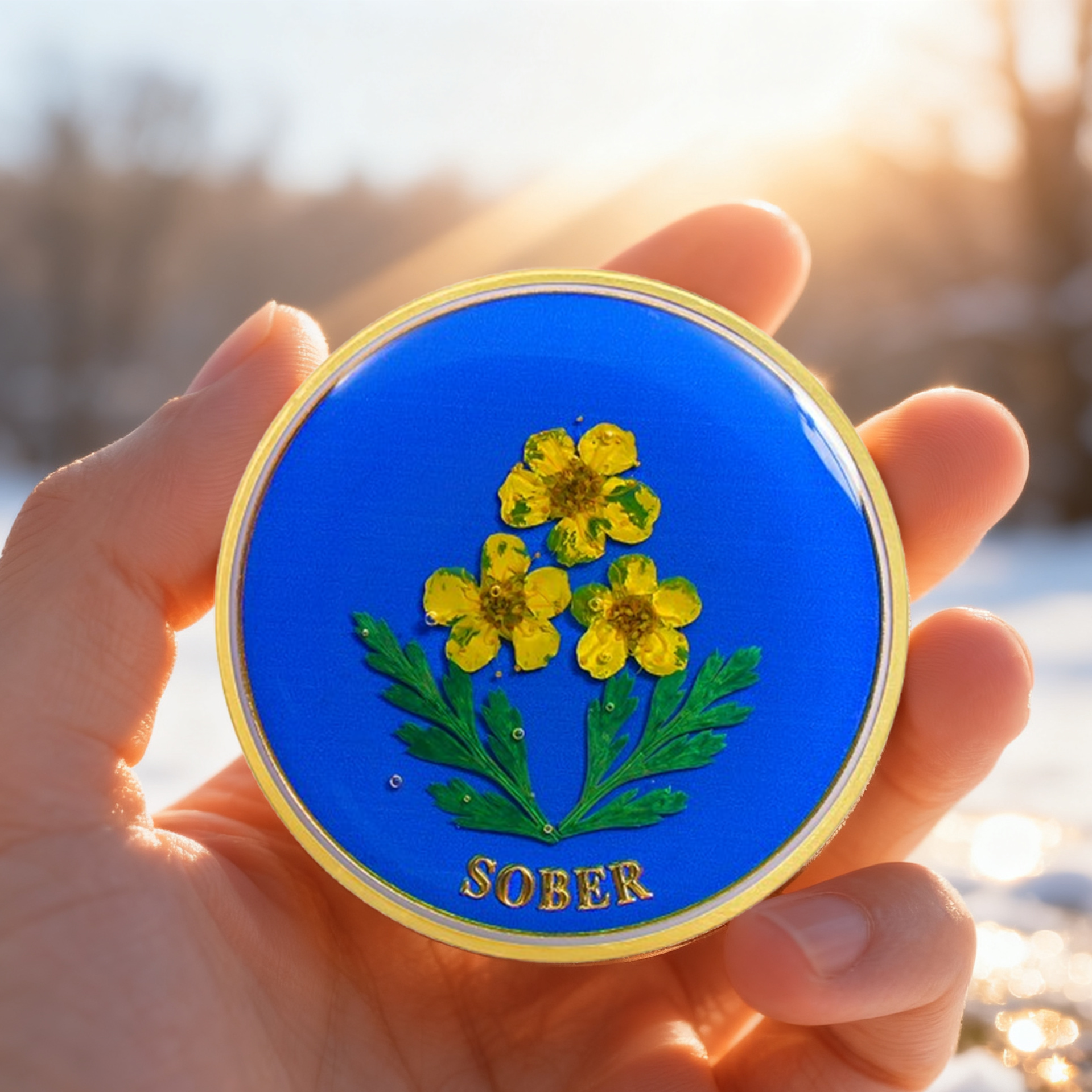 Handmade Daffodil Resin Sobriety Coin mysite