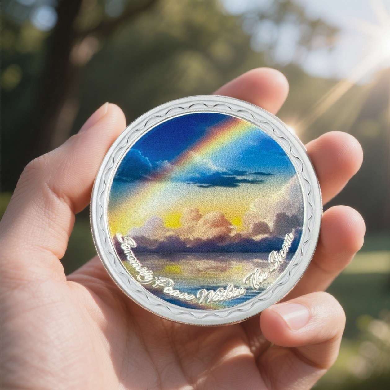 Rainbow Ocean Sobriety Coin with Inspirational Quote mysite