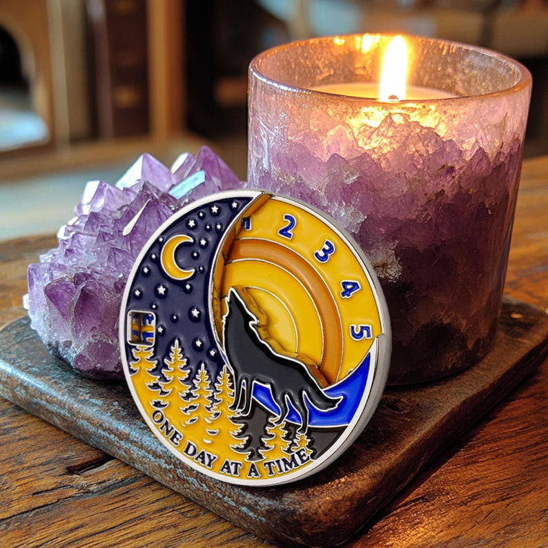 3D Embrace Courage with the Moon Wolf Recovery Sobriety Coin mysite