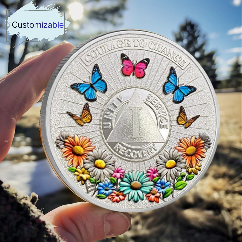 Personalized Recovery Colorful Sunflower Sobriety Coin mysite