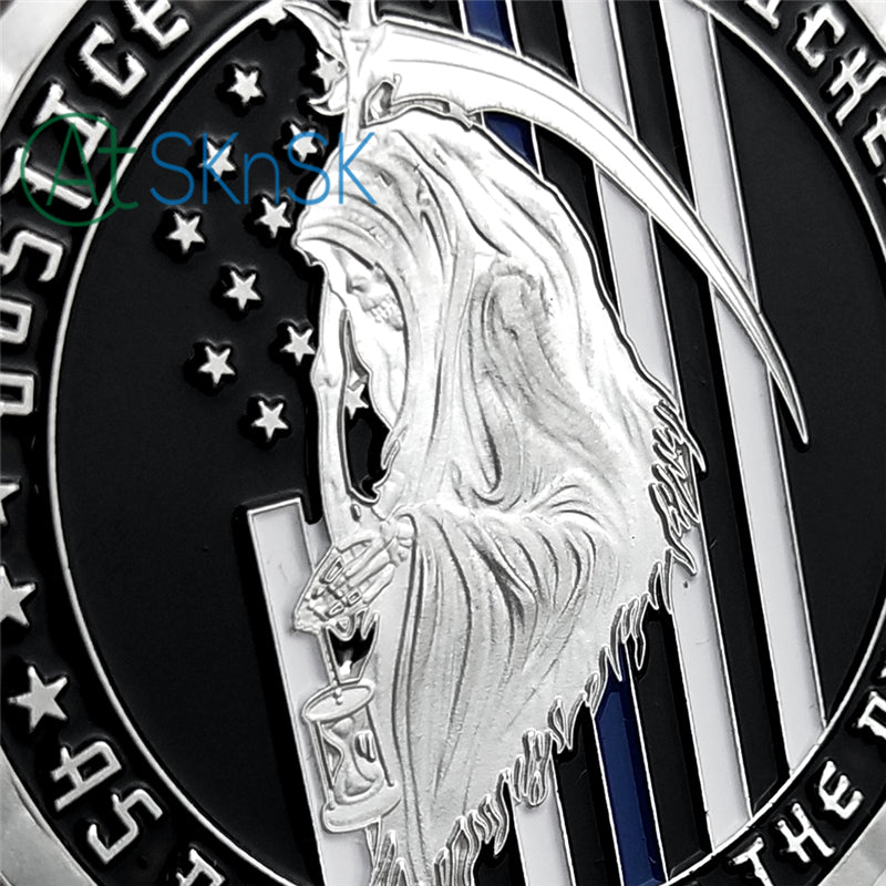 US Police Thin Blue Line Justice Death Challenge Coin mysite
