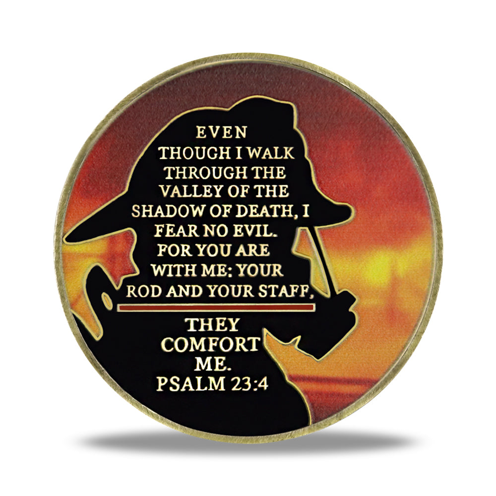 Firefighter Challenge Coin A Thin Red Line Prayer Psalm 23:4 Brotherhood Badge mysite