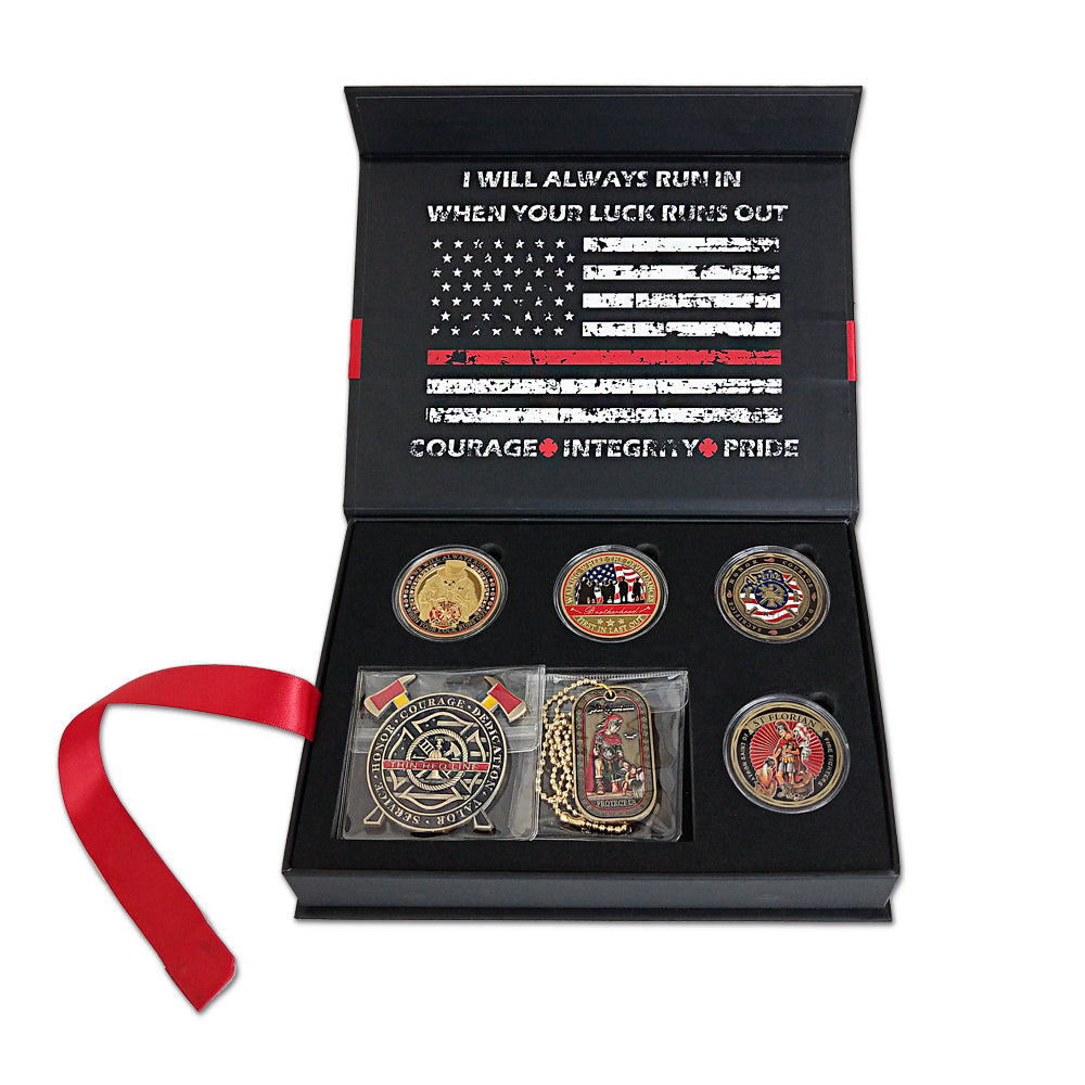 Firefighter Challenge Coin 6 Pcs Gift Bundle A Thin Red Line Ribbon Warp Box mysite