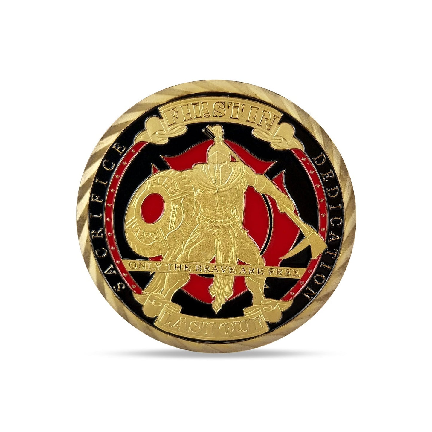 Firefighter Challenge Coin First In Last Out Spartan Warrior mysite