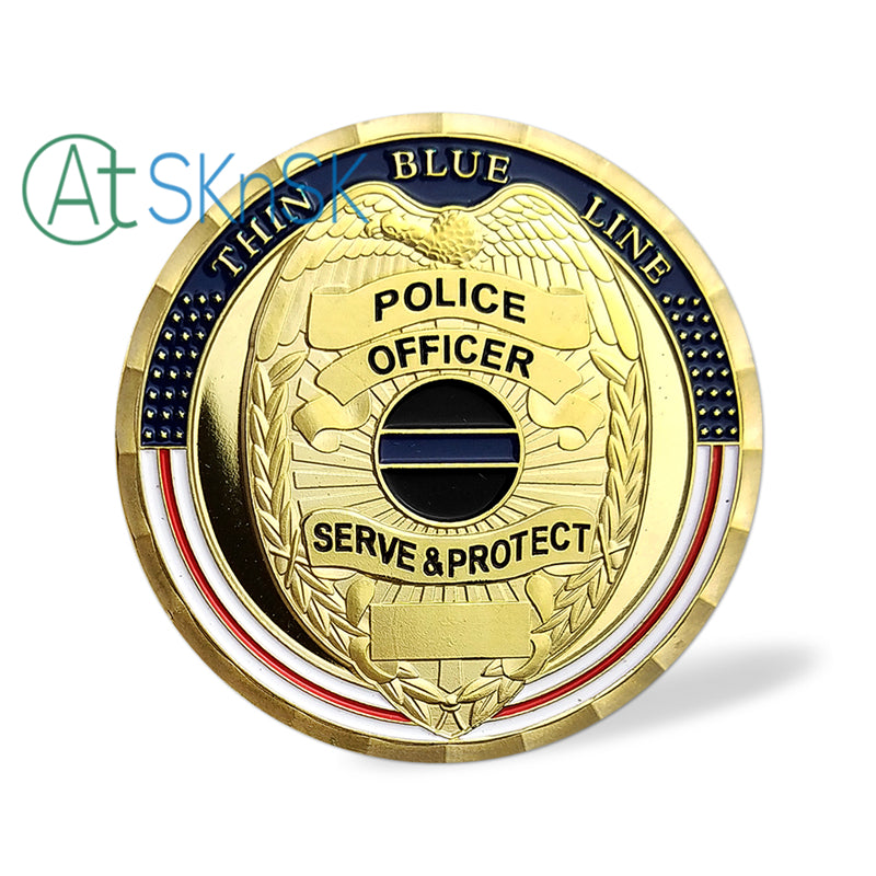 Thin Blue Line Shield Police Officer Challenge Coin mysite