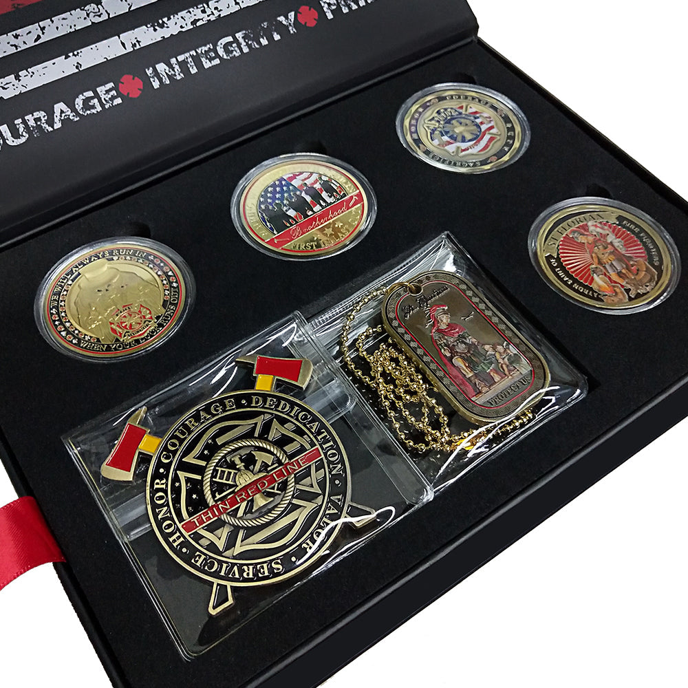 Firefighter Challenge Coin 6 Pcs Gift Bundle A Thin Red Line Ribbon Warp Box mysite