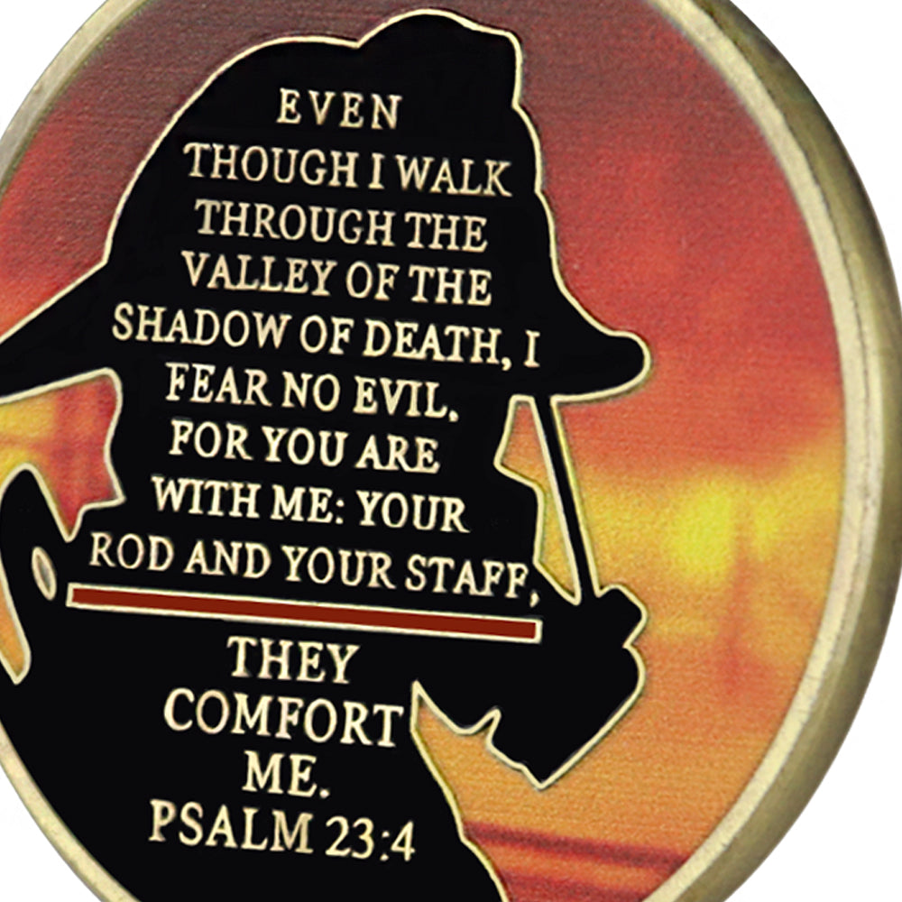 Firefighter Challenge Coin A Thin Red Line Prayer Psalm 23:4 Brotherhood Badge mysite