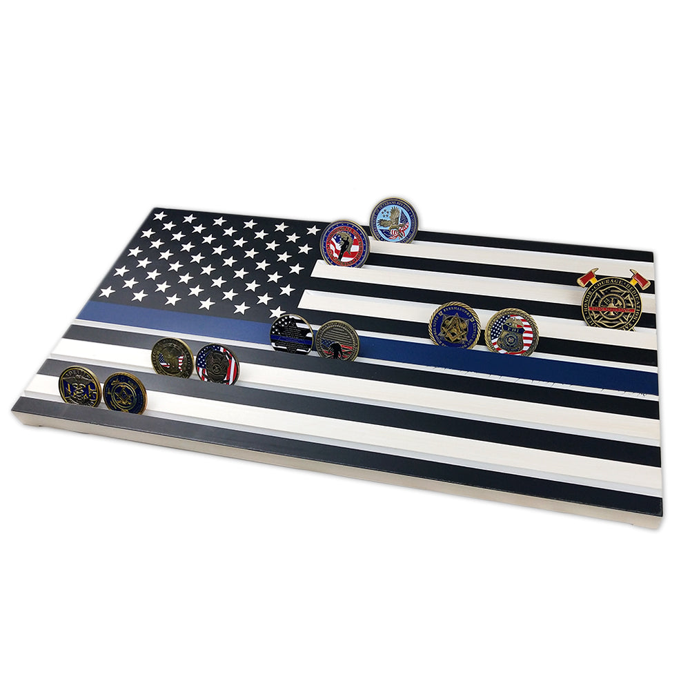 Thin Blue Line/ Stars and Stripes Engraving Challenge Coin Display mysite