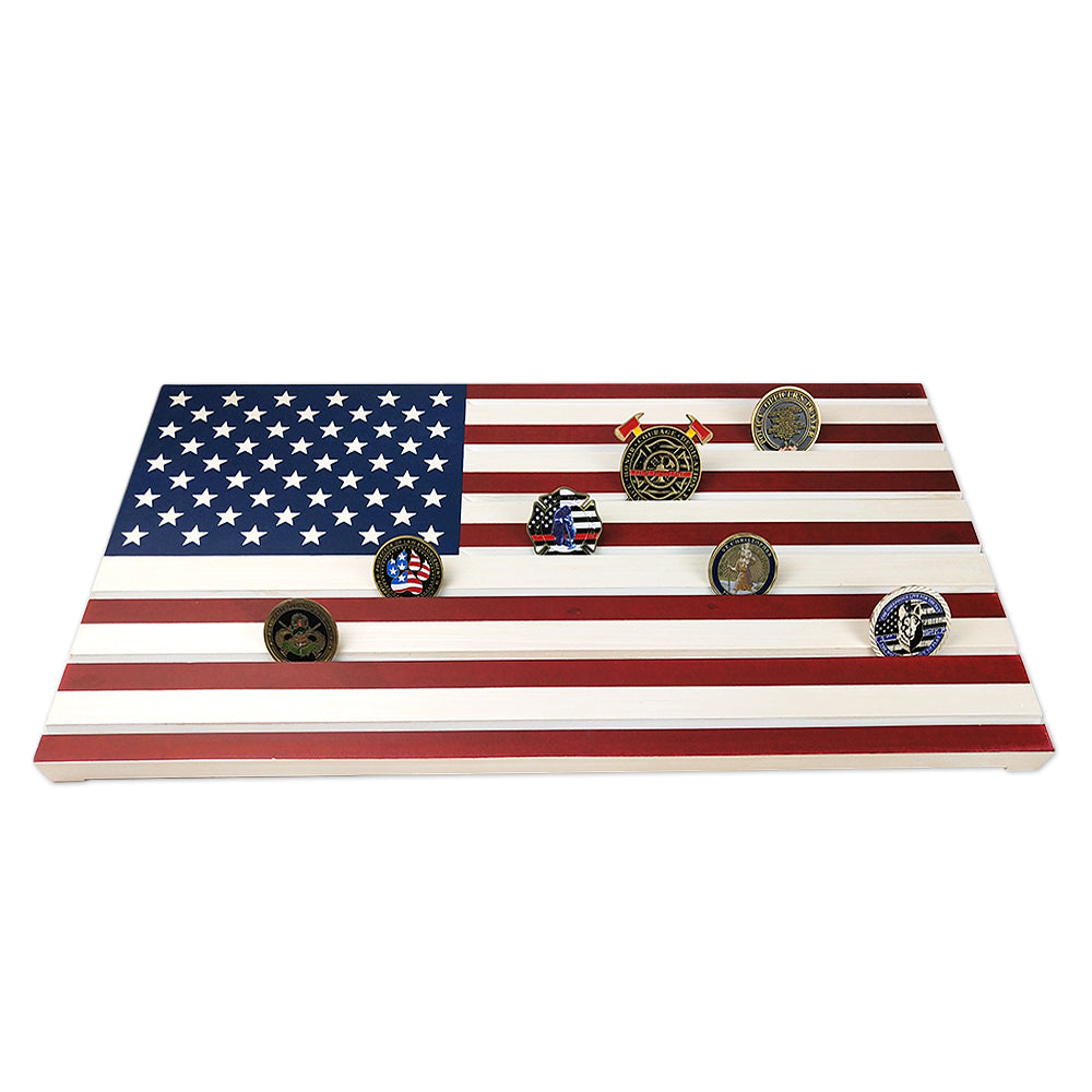 Thin Blue Line/ Stars and Stripes Engraving Challenge Coin Display mysite
