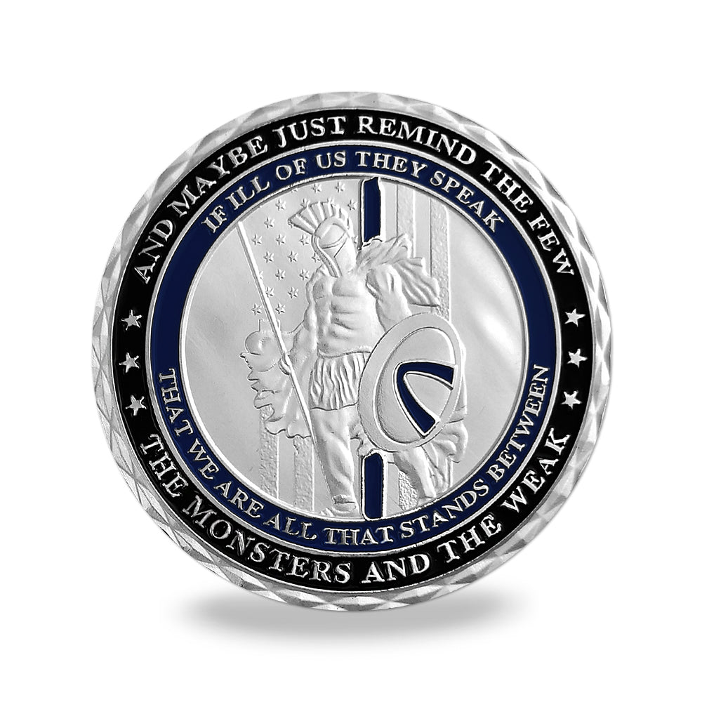 Warrior With Spear and Shield Challenge Coin Thin Blue Line Police Officers Gift Coin mysite