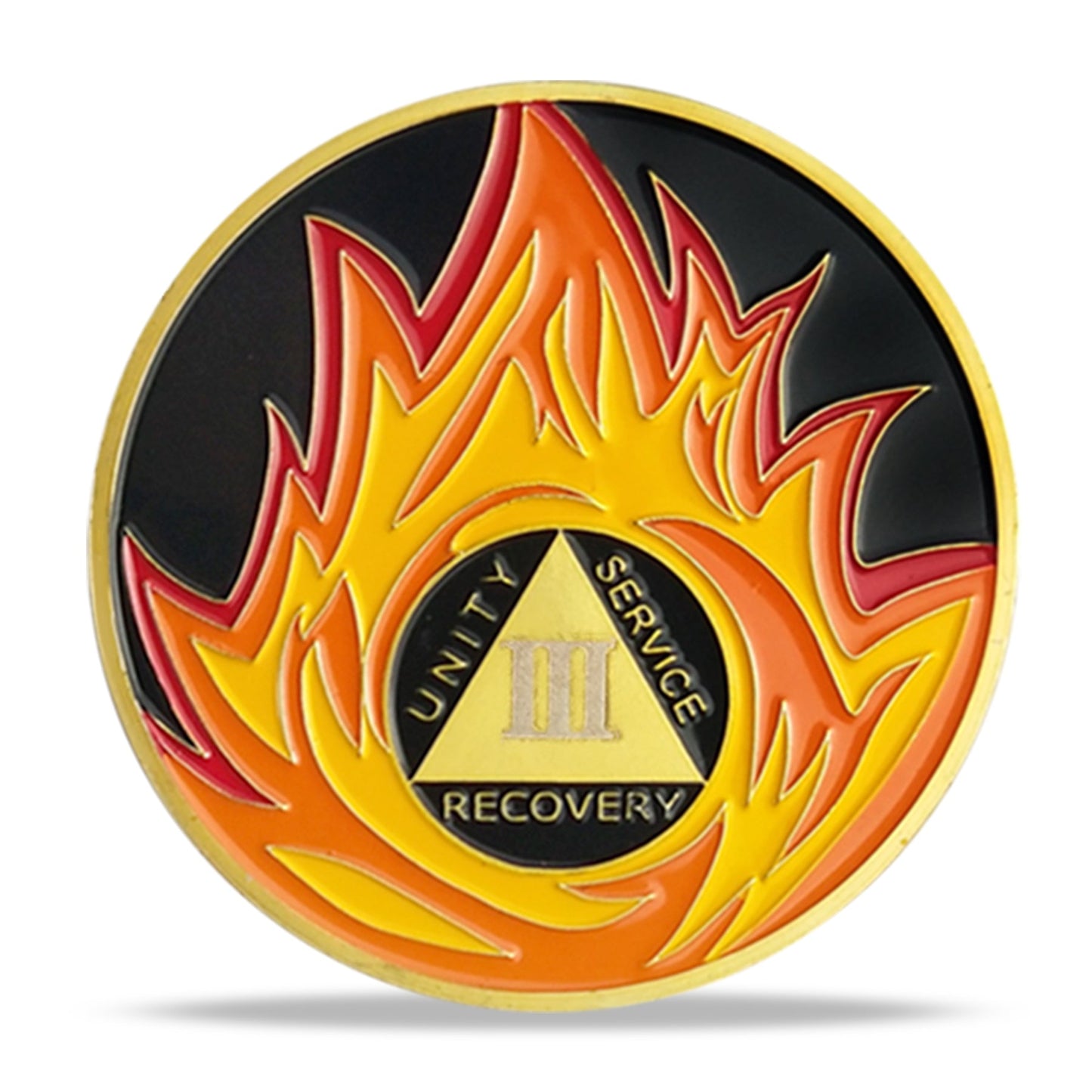 Flames Triangle 1 to 3 Year Recovery Sobriety Coin AA Chip mysite