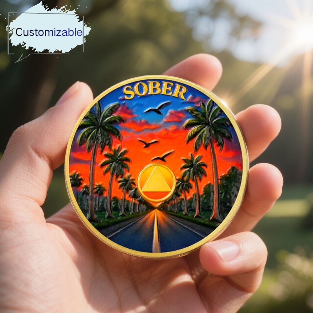 Personalized Sunset Road Sobriety Coin mysite