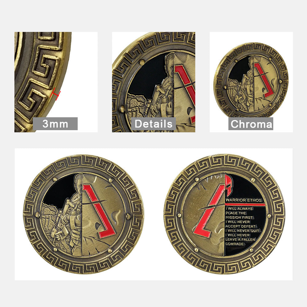 Soldier Brave as Spartan Challenge Coin Warrior Ethos Military Collecitble mysite