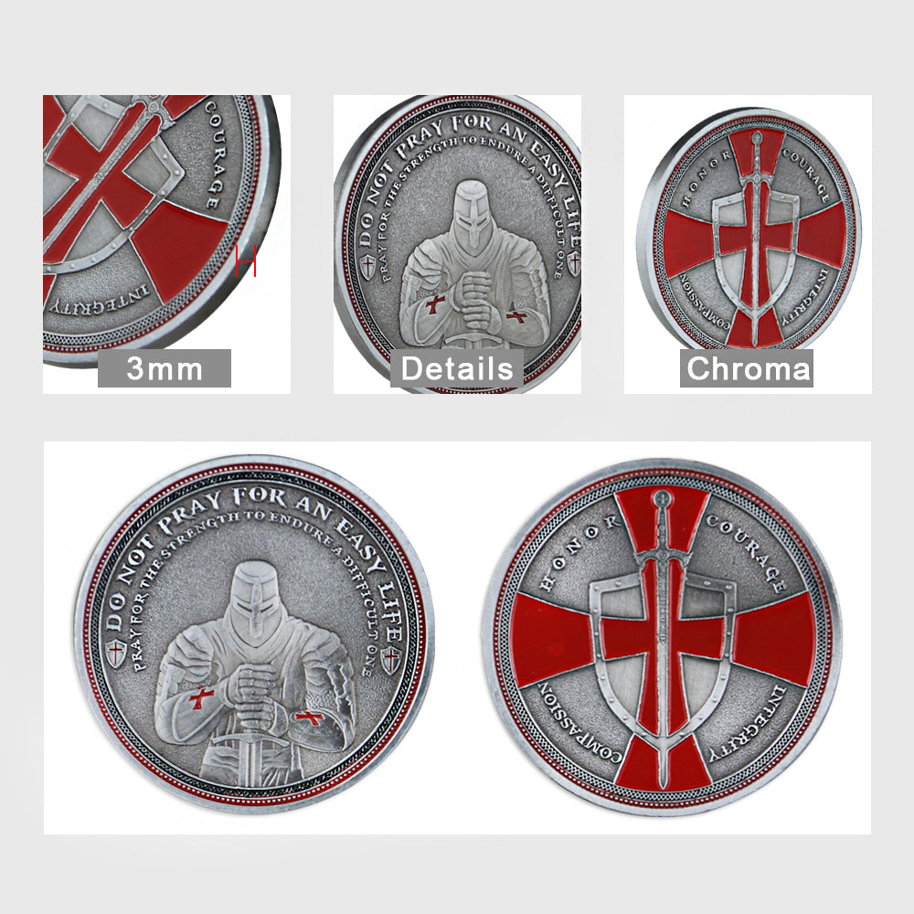 Knights Templar Cross Challenge Coin Crusader Sword and Shield Life Creed Token mysite