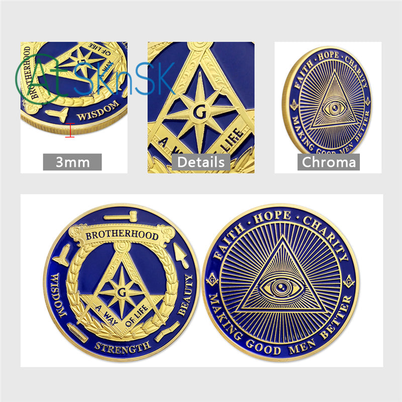 Freemasonry Brotherhood Gold Masonic Challenge Coin mysite