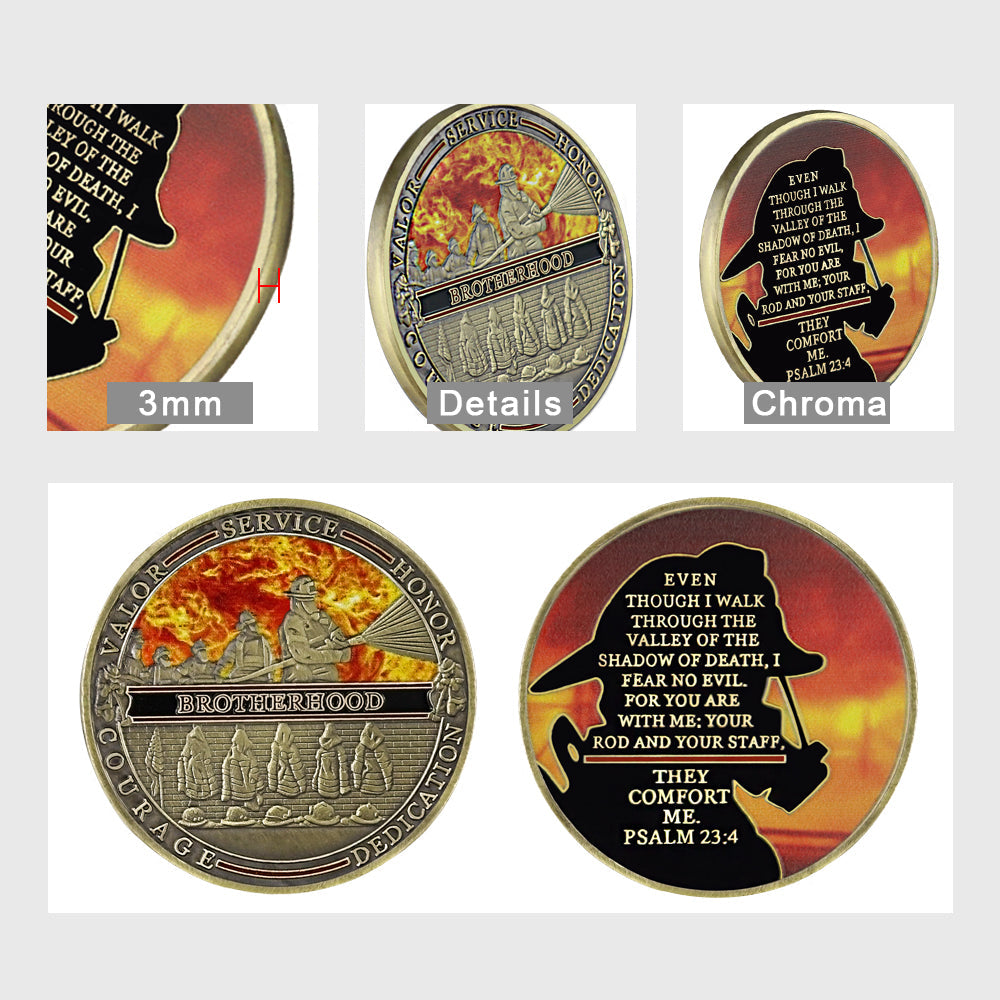 Firefighter Challenge Coin A Thin Red Line Prayer Psalm 23:4 Brotherhood Badge mysite
