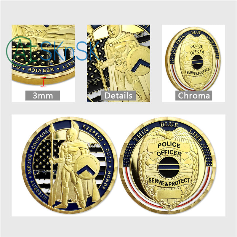 Thin Blue Line Shield Police Officer Challenge Coin mysite