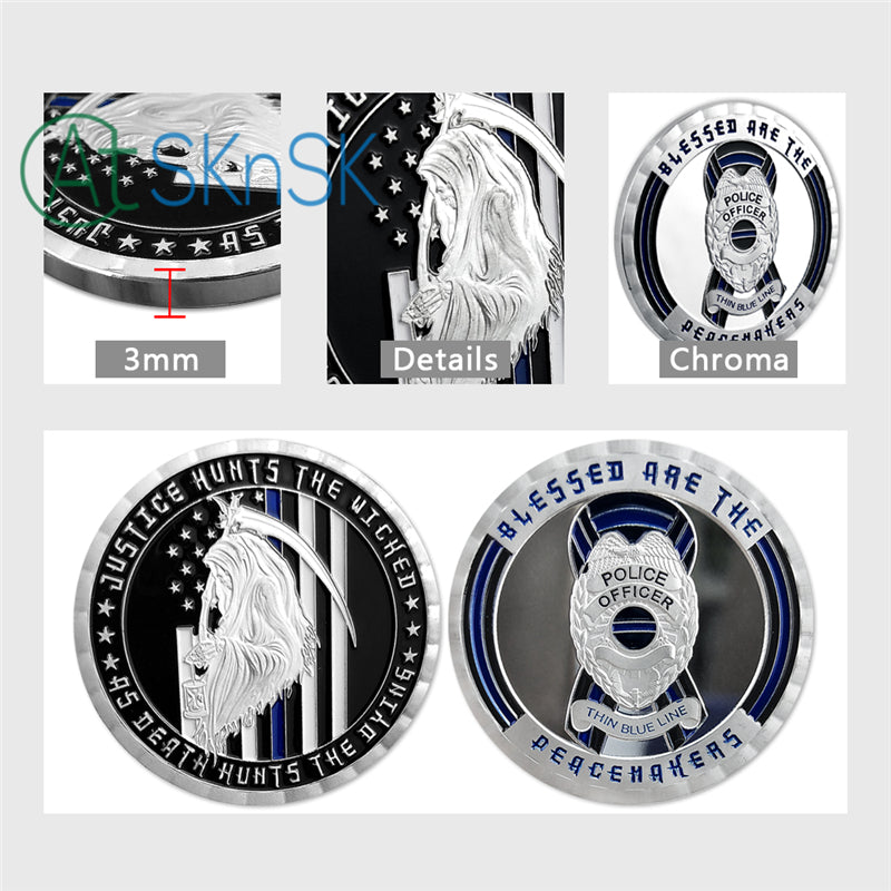US Police Thin Blue Line Justice Death Challenge Coin mysite
