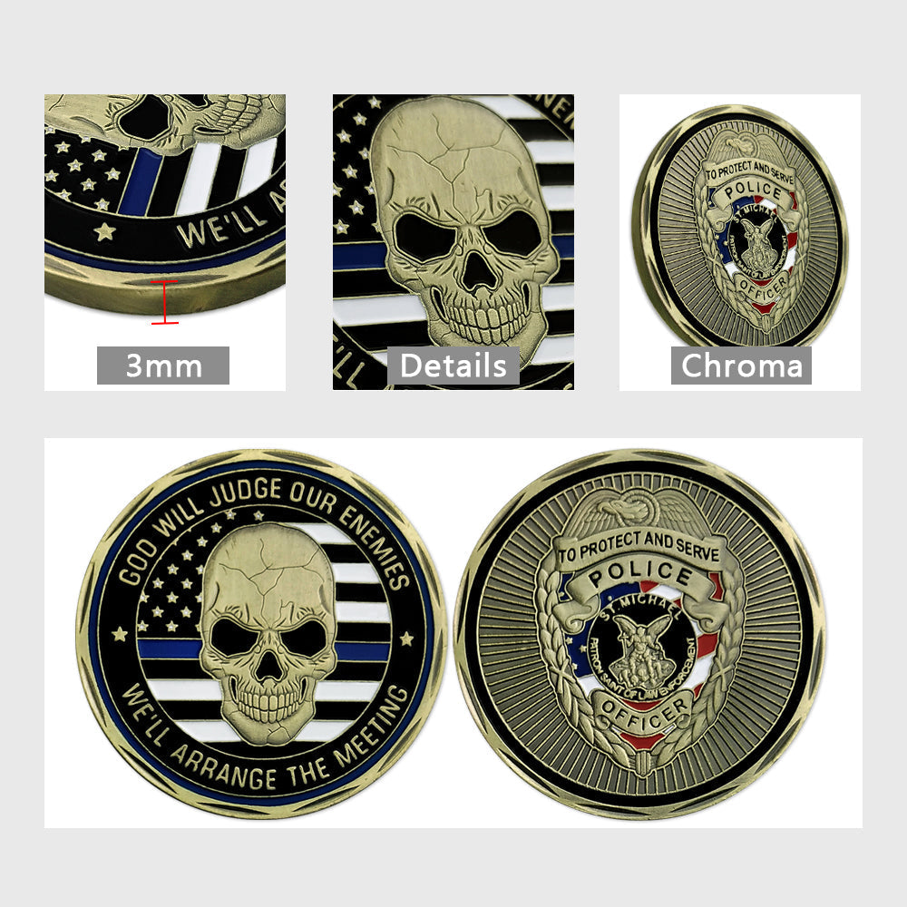 Thin Blue Line Skull St Michael Police Challenge Coin mysite