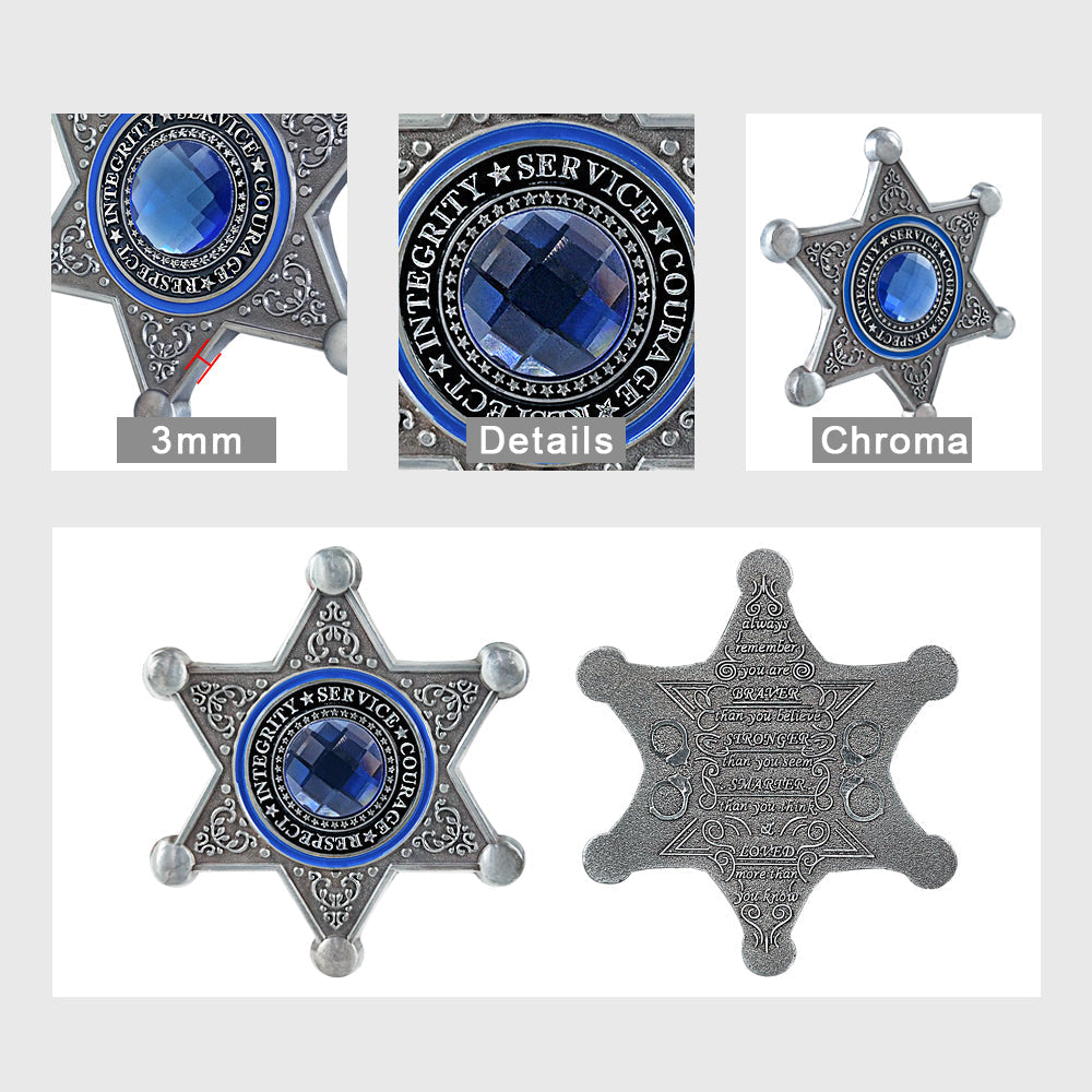 Sheriff Six Pointed Star Police Challenge Coin with Blue Gem Collectible Gift Coin mysite