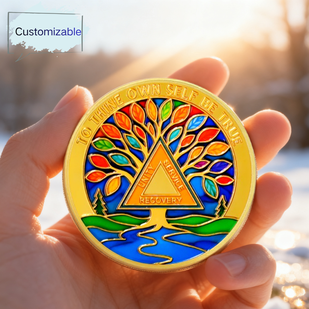 Personalized Stained Glass Tree of Life Sobriety Coin mysite