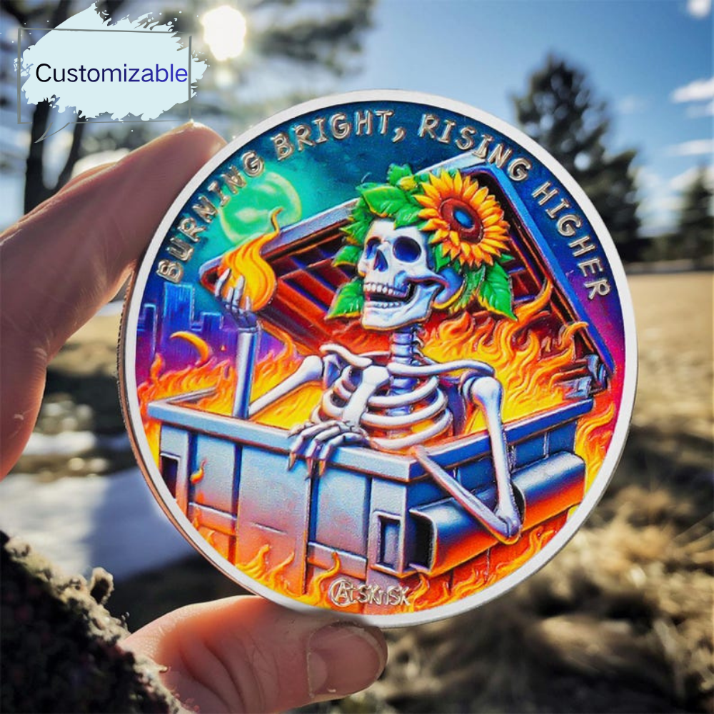 Personalized Reborn in Fire Sunflower Skeleton Sobriety Coin mysite