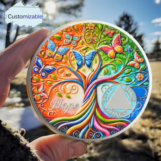 Personalized Tree of Life Golden Hope Sobriety Coin mysite