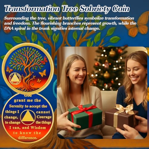 Pesonalized Tree of Life & Butterflies Sobriety Coin mysite