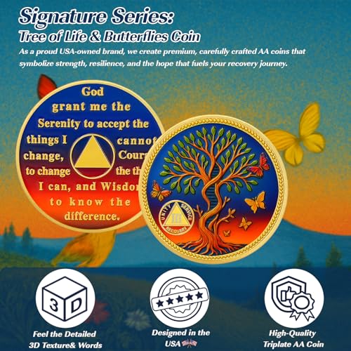 Pesonalized Tree of Life & Butterflies Sobriety Coin mysite