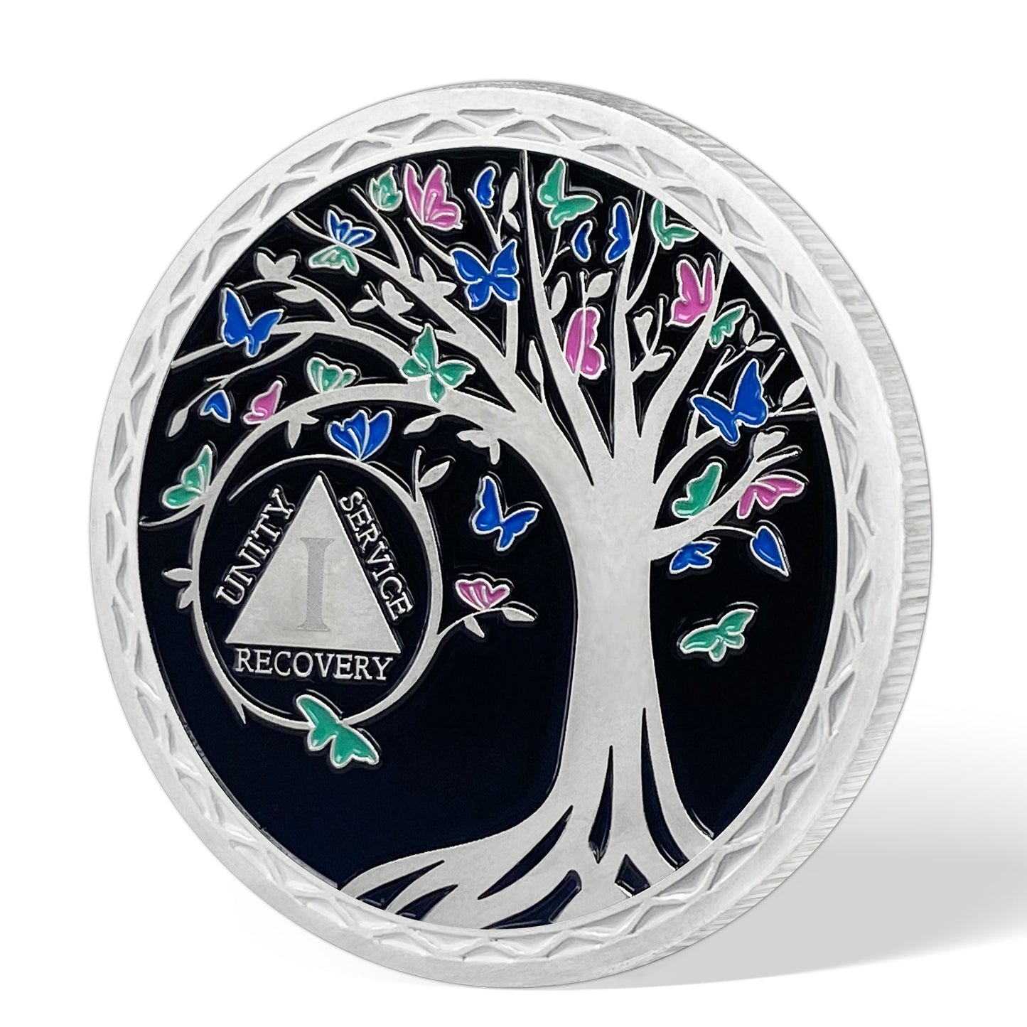 Personalized Butterfly Tree Recovery Sobriety Coin 3D Sliver AA Medallion Chip mysite