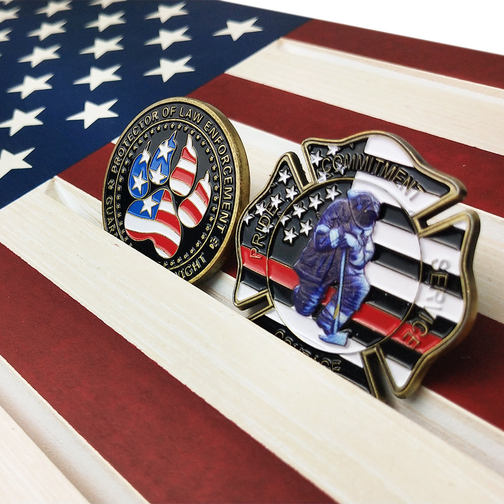 Thin Blue Line/ Stars and Stripes Engraving Challenge Coin Display mysite