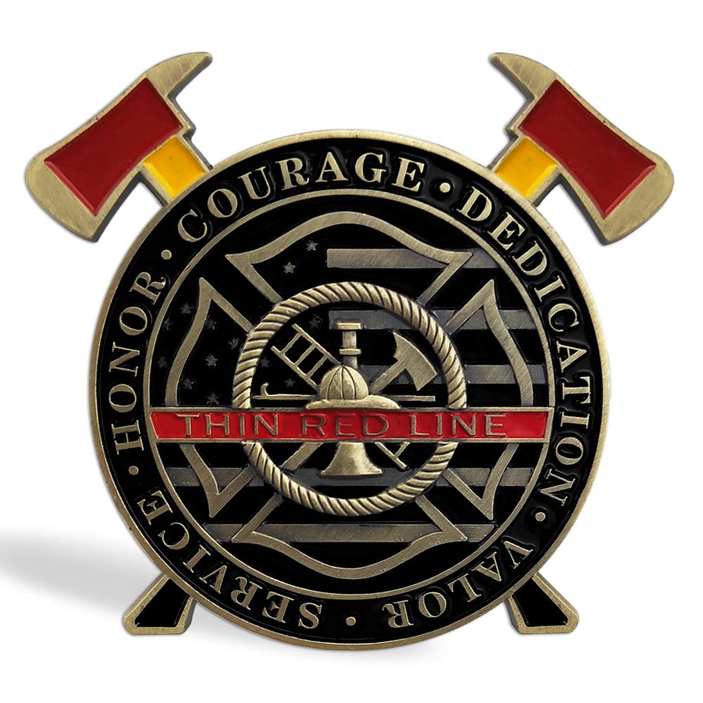 Thin Red Line Maltese Cross Firefighting Axes Rescue Fireman Coin mysite