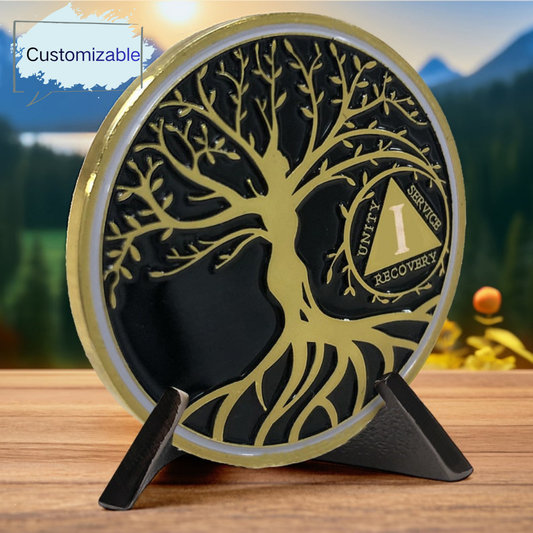 Personalized Gold Tree of Life Sobriety Coin mysite