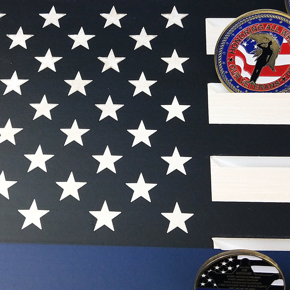 Thin Blue Line/ Stars and Stripes Engraving Challenge Coin Display mysite