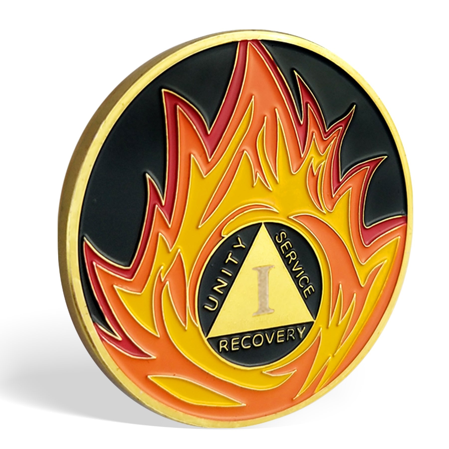 Flames Triangle 1 to 3 Year Recovery Sobriety Coin AA Chip mysite