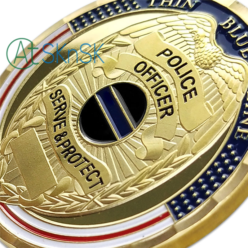 Thin Blue Line Shield Police Officer Challenge Coin mysite
