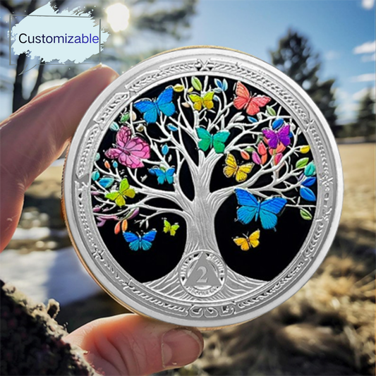 Personalized Colorful Butterfly Vintage Sobriety Coin mysite