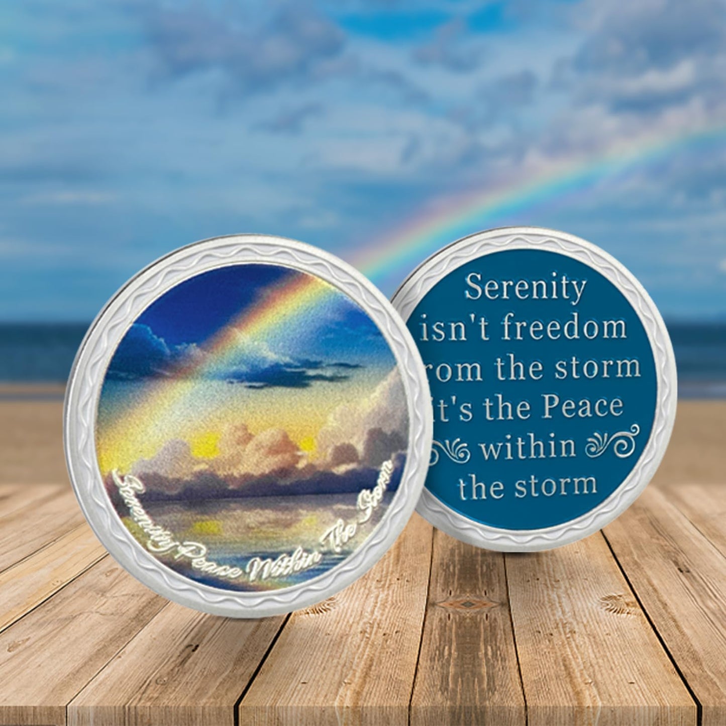Rainbow Ocean Sobriety Coin with Inspirational Quote mysite