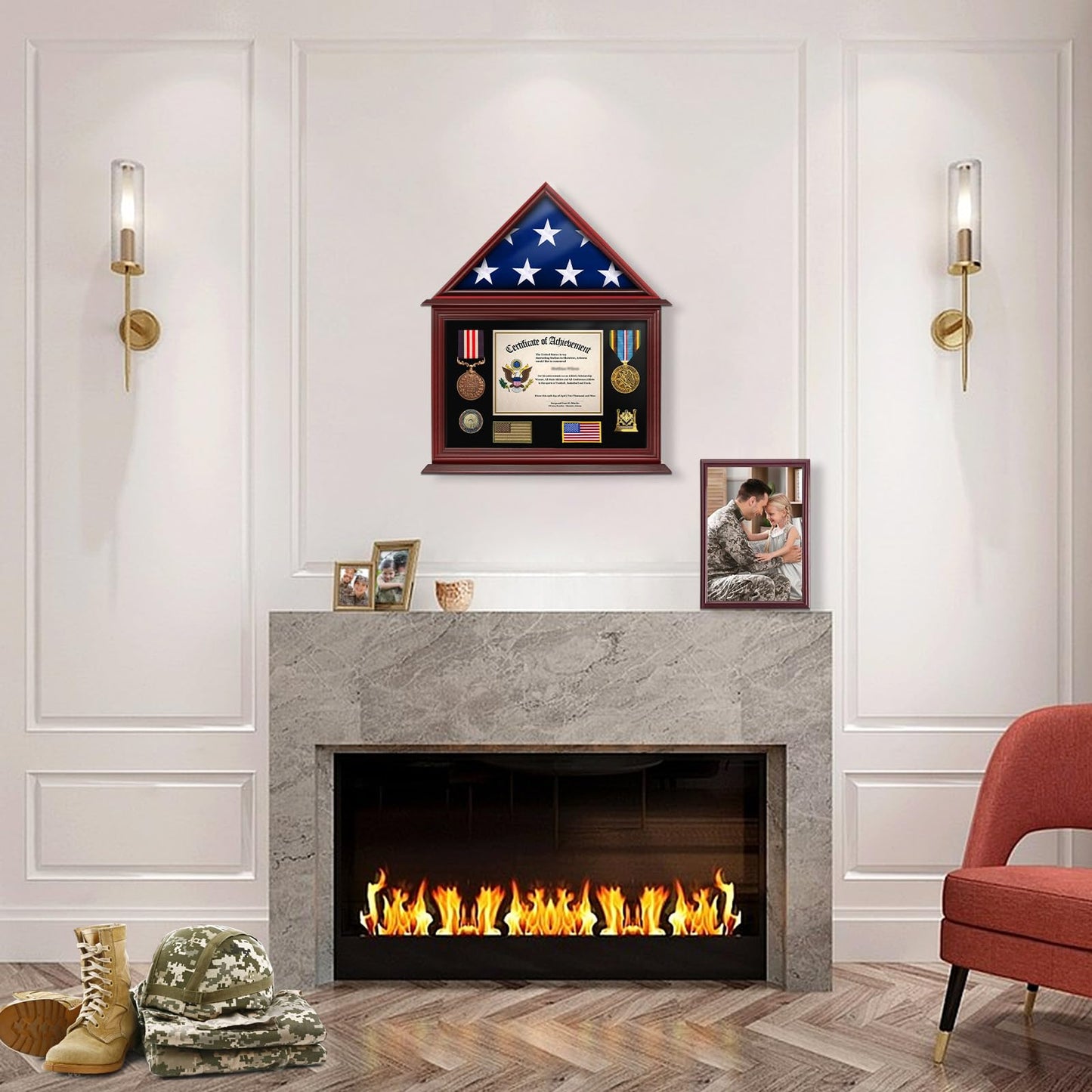 Mahogany Solid Wood Flag Certificate Display Case Box mysite