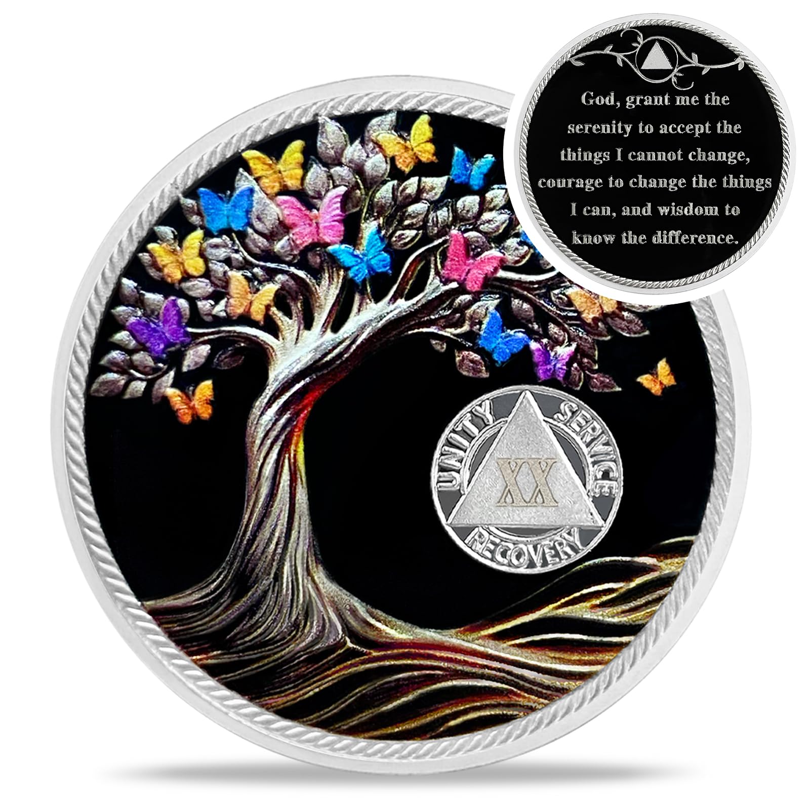 Personalized Delicate Recovery Butterfly Tree of Life Sobriety Coin mysite