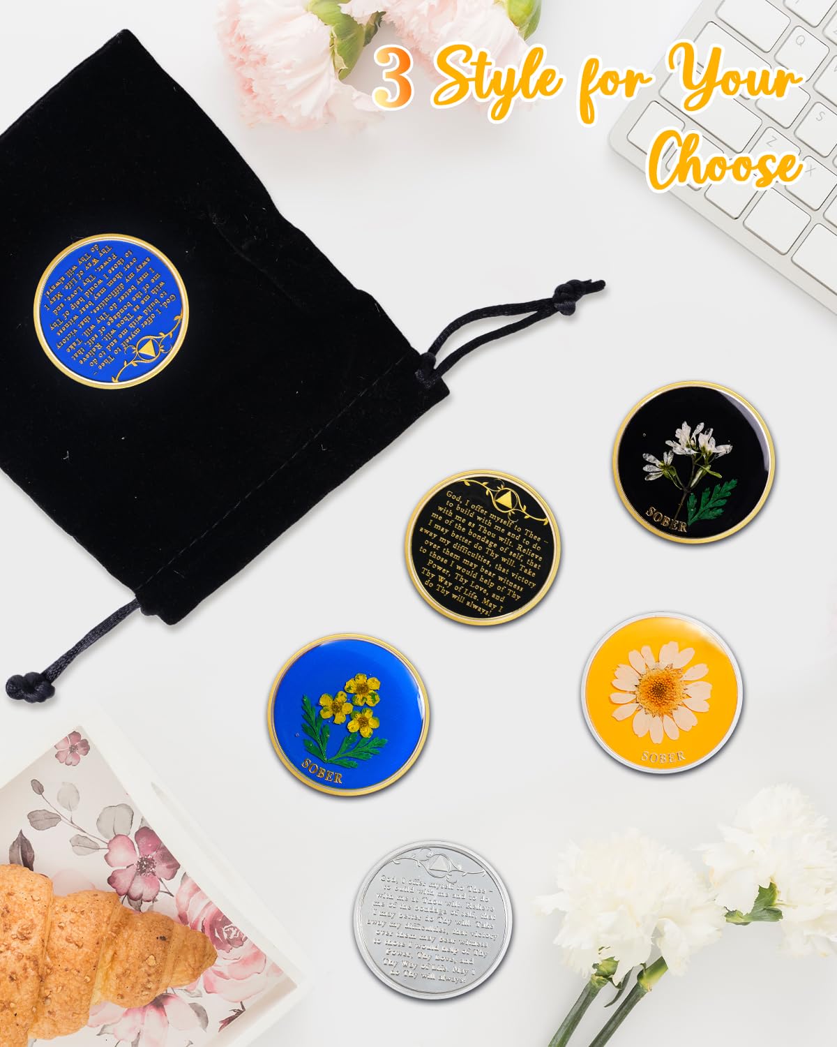 Handmade Daffodil Resin Sobriety Coin mysite