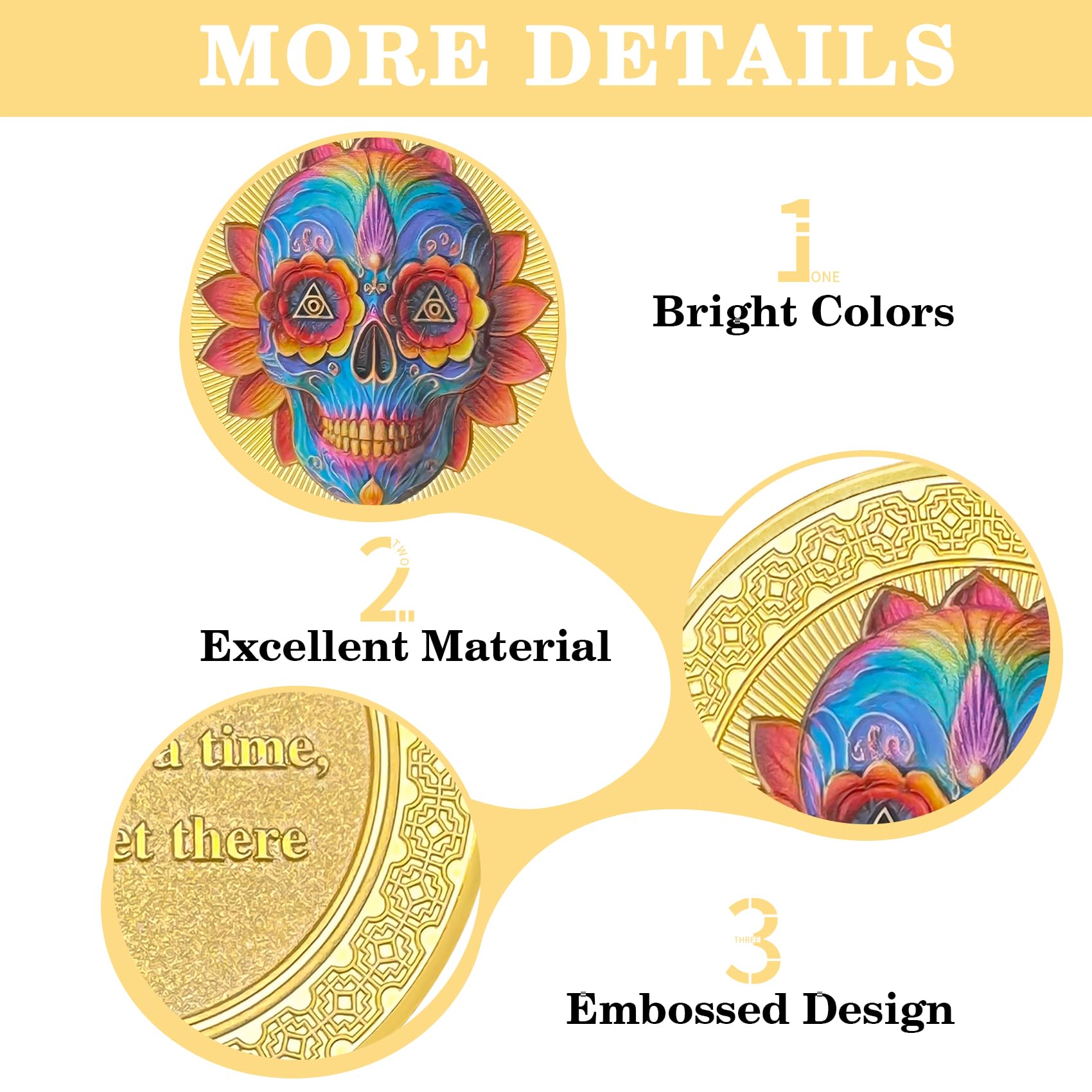 Colorful Skull Flower One Day at a Time Sobriety Coin mysite